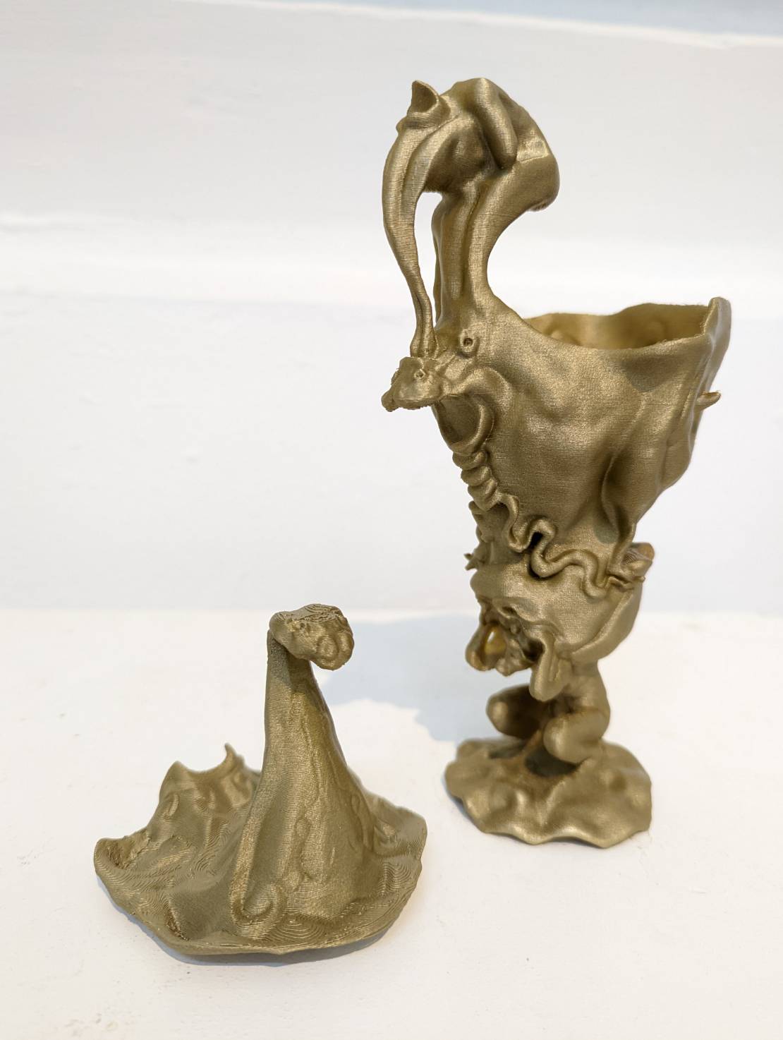 Tactile Lidded Ewer - front view showing the 3D printed tactile artwork